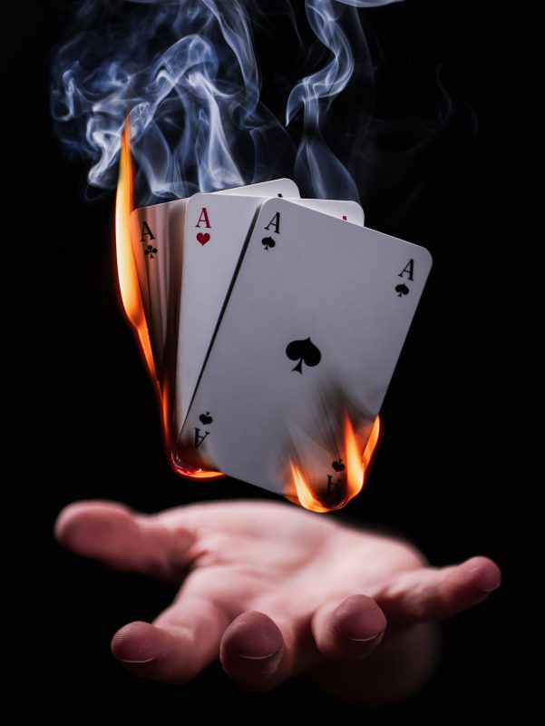 Magic trick with cards in fire